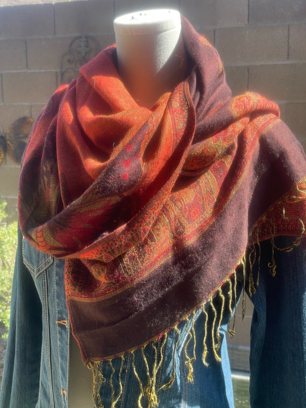 Oversized Butterfly Jacquard Fringe Wrap Shawl Scarf 28 x 69